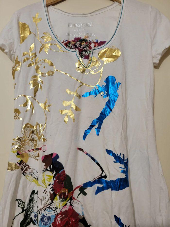 T-shirt long Desigual blanc brillant taille L - photo numéro 3