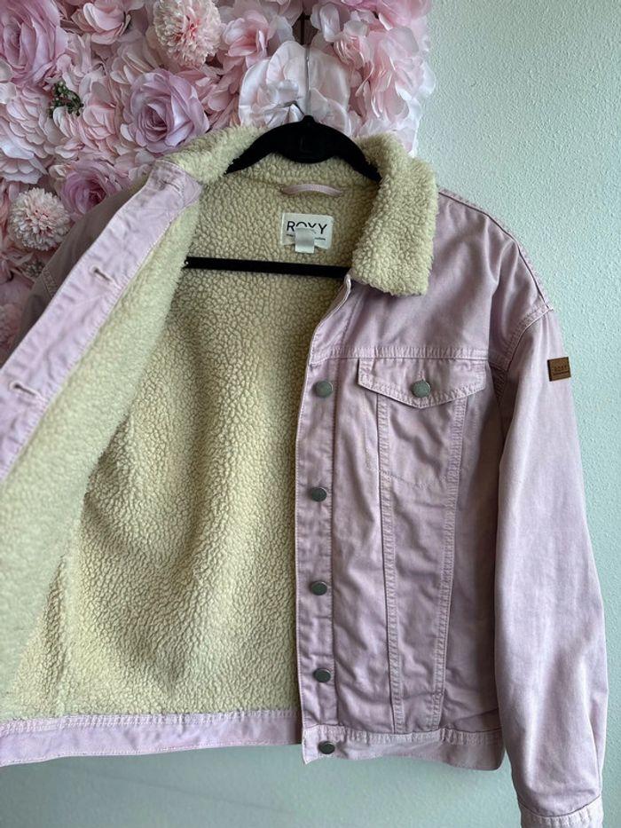 Veste en jean Roxy rose pâle avec fausse fourrure XS ample - photo numéro 7