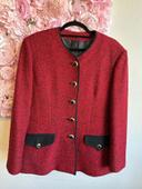 Veste vintage en laine à motif tweed rouge et noir, taille 40