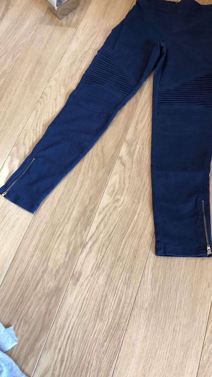 Pantalon équitation taille 36 / legging taille haute bleu fermeture éclair en bas - photo numéro 3