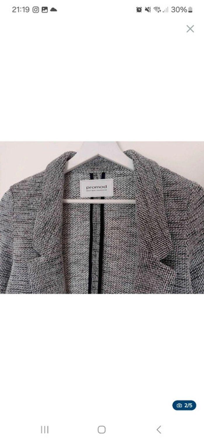 Veste blazer droit gris chiné - Promod - Taille S : 36 - 38 - photo numéro 2