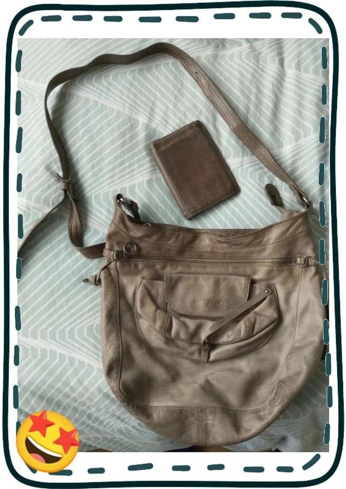 Sac à main Lancaster en cuir gris + portefeuille assorti offert - photo numéro 1