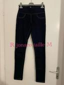 Pantalon bleu foncé extensible taille haute ultra skinny bouton dos R Jonaco taille M