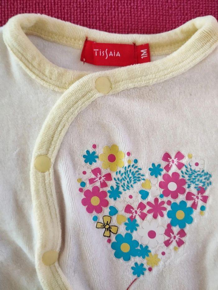 Pyjama blanc jaune pastel motif coeur en fleurs T1M Tissaia - photo numéro 2