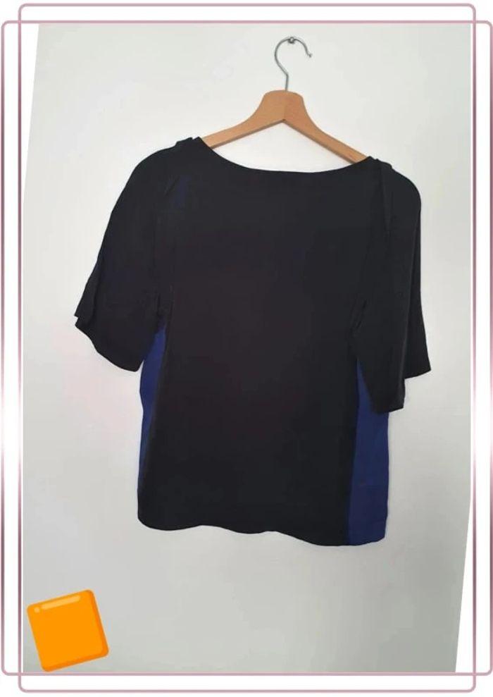 🌻 Blouse Sandro fluide noir bleu blanc taille S 100%soie - photo numéro 3