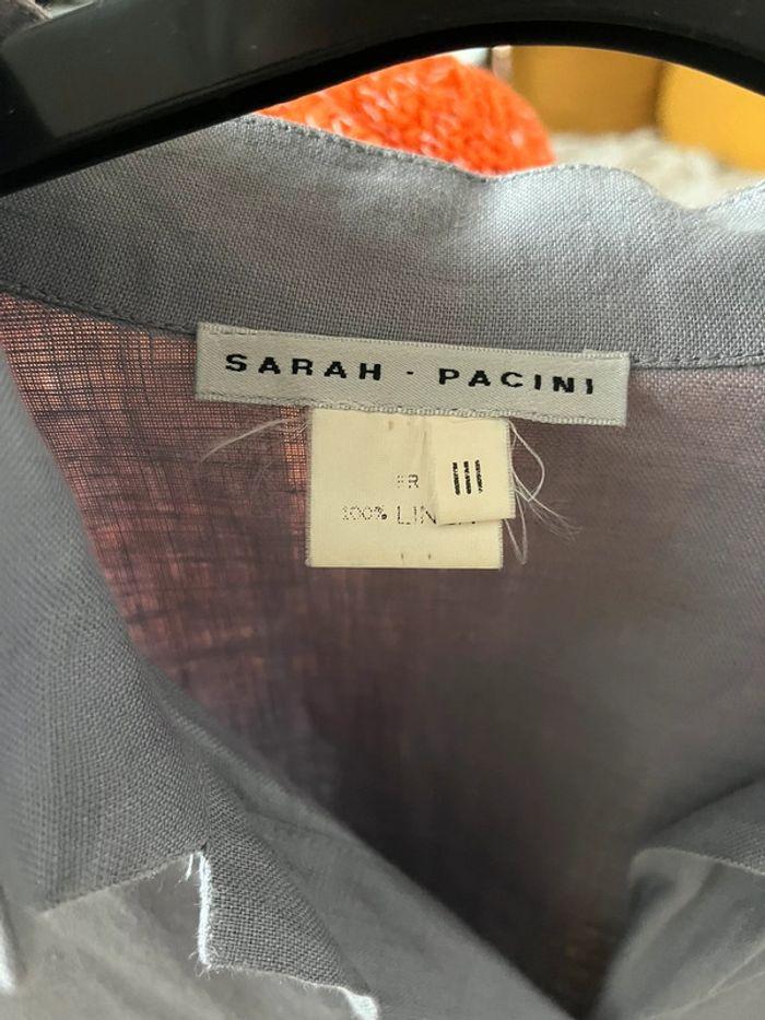 Chemise asymétrique de designer Sarah Pacini taille L en 100%lin bleu gris - photo numéro 8