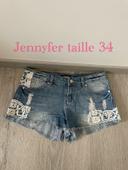 Short en jean à dentelle bleu et blanc effet déchiré Jennyfer taille 34