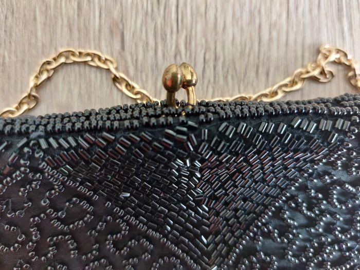 Sac pochette noir perles chaîne dorée - photo numéro 5