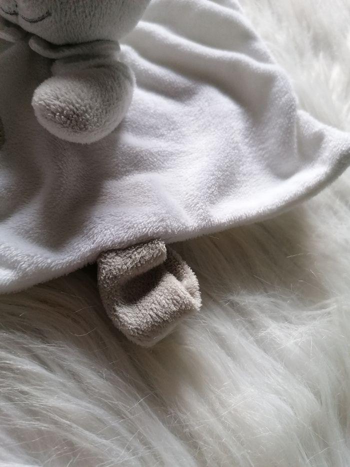 Doudou plat tête d'ourson blanc et gris nicotoy - photo numéro 4