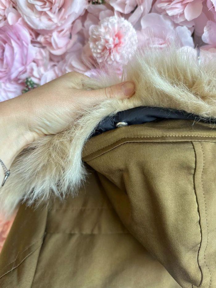 Parka manteau Mango avec capuche en fausse fourrure, couleur kaki, taille XS - photo numéro 8