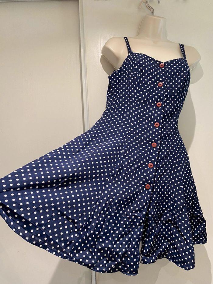 robe à pois bleue et blanche avec bretelles cintrée vintage - photo numéro 10