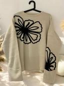 Pull beige motif fleur brodée femme taille L 40