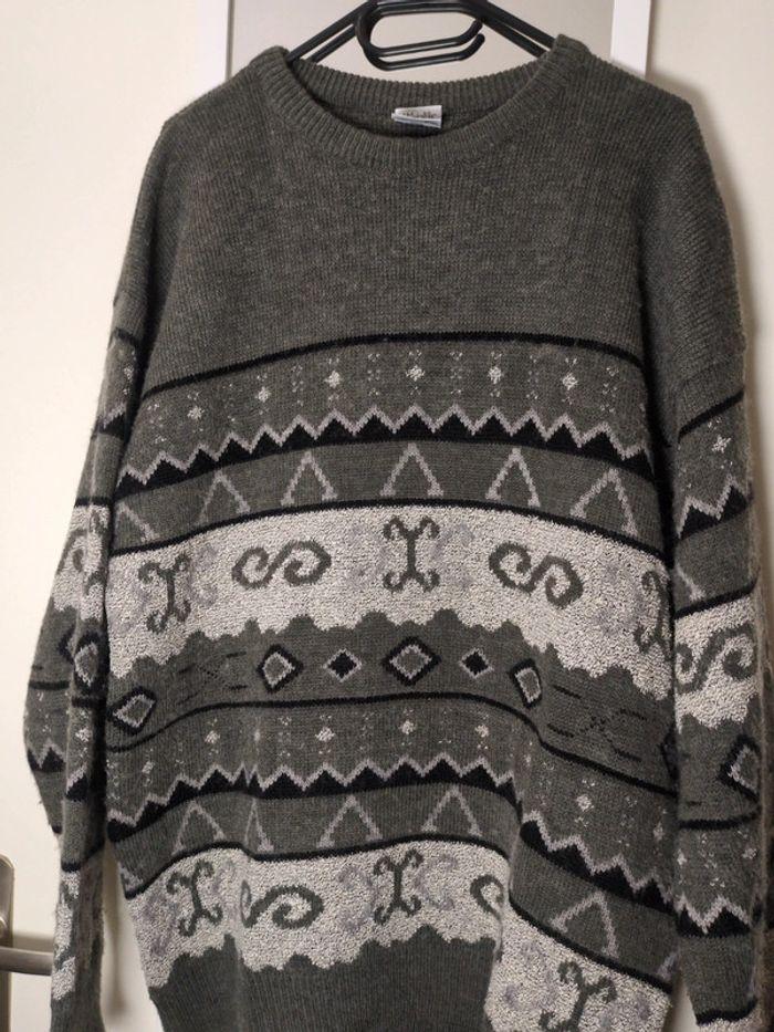 Pull vintage jacquard gris XXL - photo numéro 10