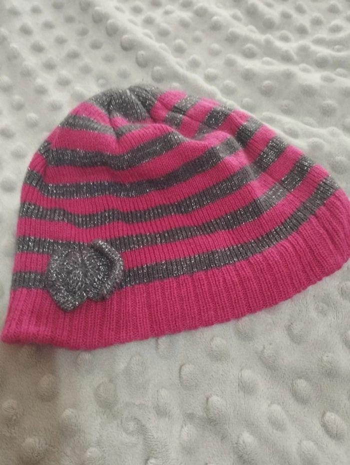 Ensemble hiver bonnet gant écharpe fille fushia et gris argenté tU - photo numéro 2