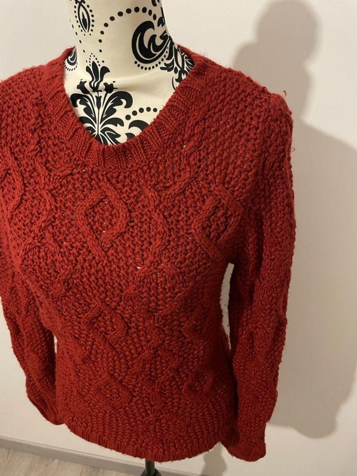 Pull à manches longues bordeaux grosse maille torsadée pimkie taille S - photo numéro 2