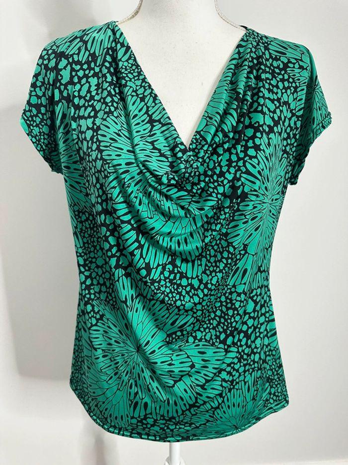 Blouse bariolée noire et verte Pourquoi Pas Vintage T46/48 3XL/4XL - photo numéro 1