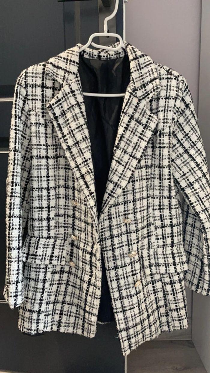 Veste jacquard noir et blanc à carreaux - photo numéro 5