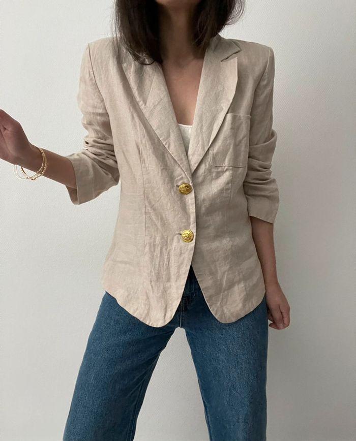 Blazer rétro beige 100% lin - photo numéro 13