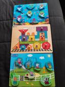 Lot de 3 puzzles en bois Peppa Pig, baby shark, train