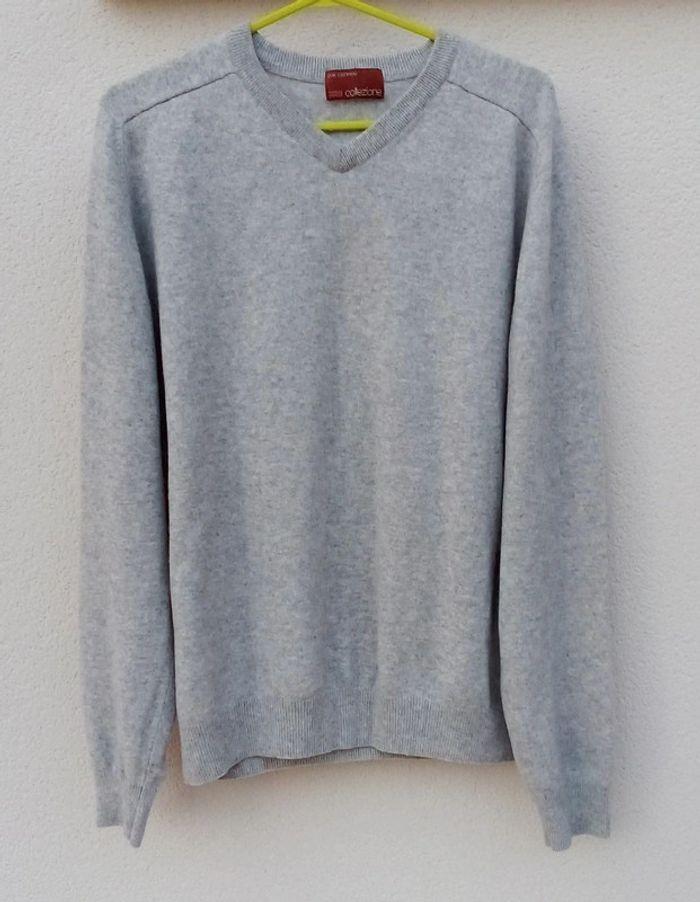 Pull col V en cachemire Marks & Spencer gris clair taille L - photo numéro 6