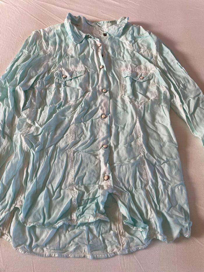 Chemise original delavé vert d’eau et blanc  taille l - photo numéro 2