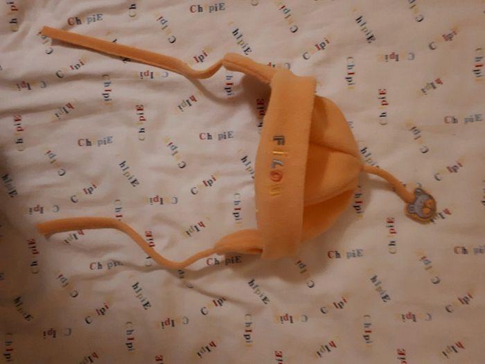 Bonnet 59 cm et moufles bébé en polaire orange - photo numéro 2