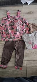 1 ensemble marron et rose et 2 t shirts manches longues 18 mois filles