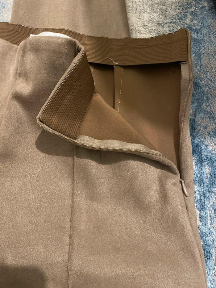 Pantalon droit effet velours marron/crème - photo numéro 7