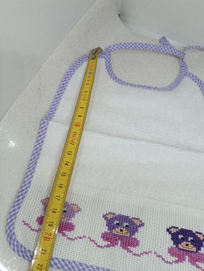 Bavoir bavouille brodé broderie violet purple rose pink fleur flower ours Bear ourson bib bébé baby - photo numéro 7