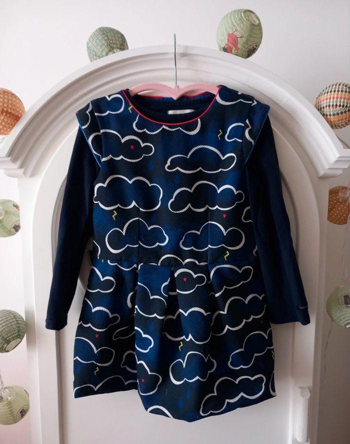 Robe et tee-shirt manche longue. Bleu marine motifs nuages Catimini 4 ans - photo numéro 1