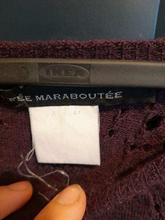 La fée maraboutee pull manches 3/4 ajouré laine violet t s - photo numéro 2