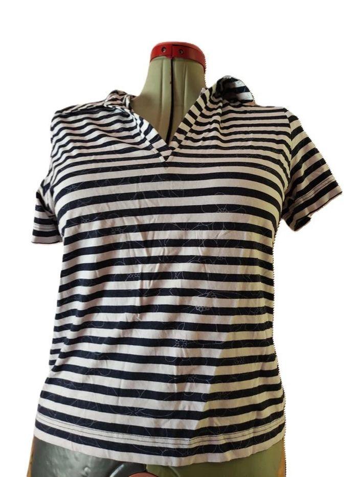 Chemise tee shirt rayée marine blanc manches courtes Fsr Collection Taille 42 - photo numéro 1