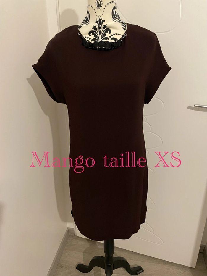 Robe violet et noir à manches courtes faux collier mango taille XS - photo numéro 1