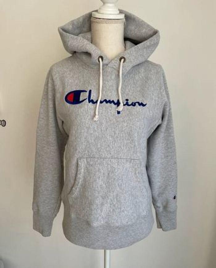 Pull à capuche vintage Champion gris taille S/36 - photo numéro 4