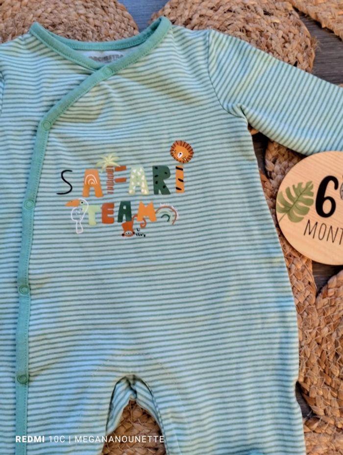 🦋 Joli pyjama grenouillère Thème Safari Savane Vert d'eau 6 mois 68 cm Orchestra - photo numéro 2