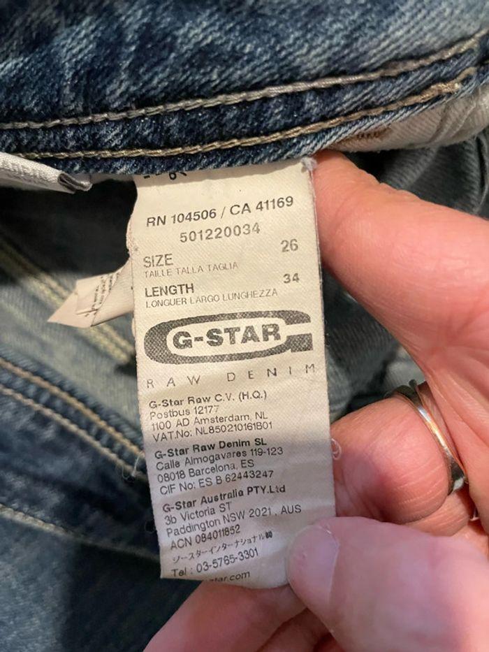 Jean bleu foncé effet délavé taille basse coupe droit G-Star taille W26 L34 soit taille 36 - photo numéro 11