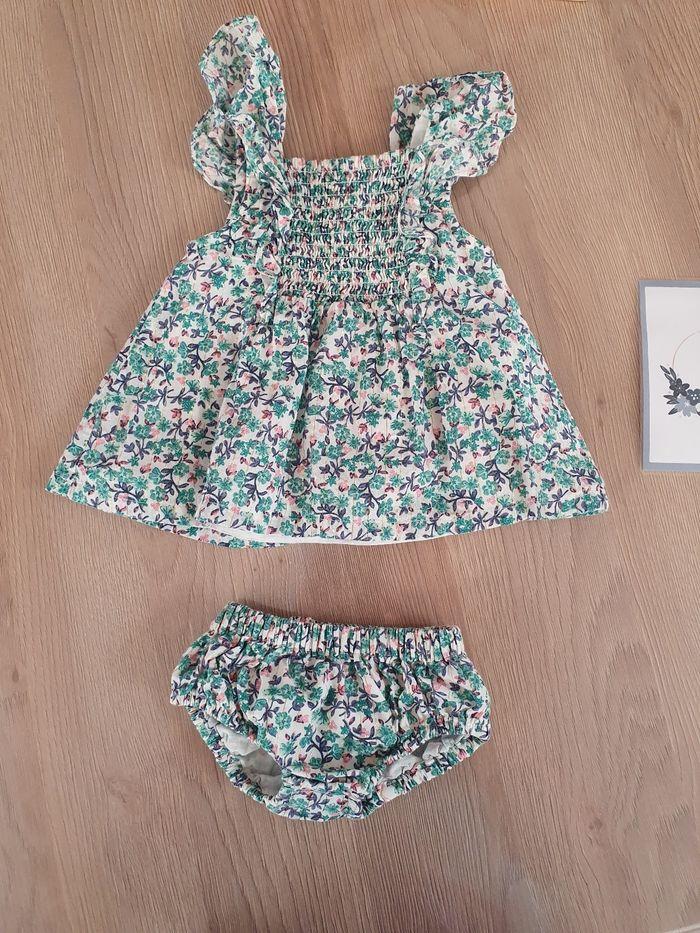 Ensemble tape à l'oeil 3 mois robe et bloomer fleuri floral brillant vert - photo numéro 2