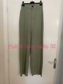 Pantalon habillé jambe large coupe flare taille haute kaki clair neuf pull & bear taille 32