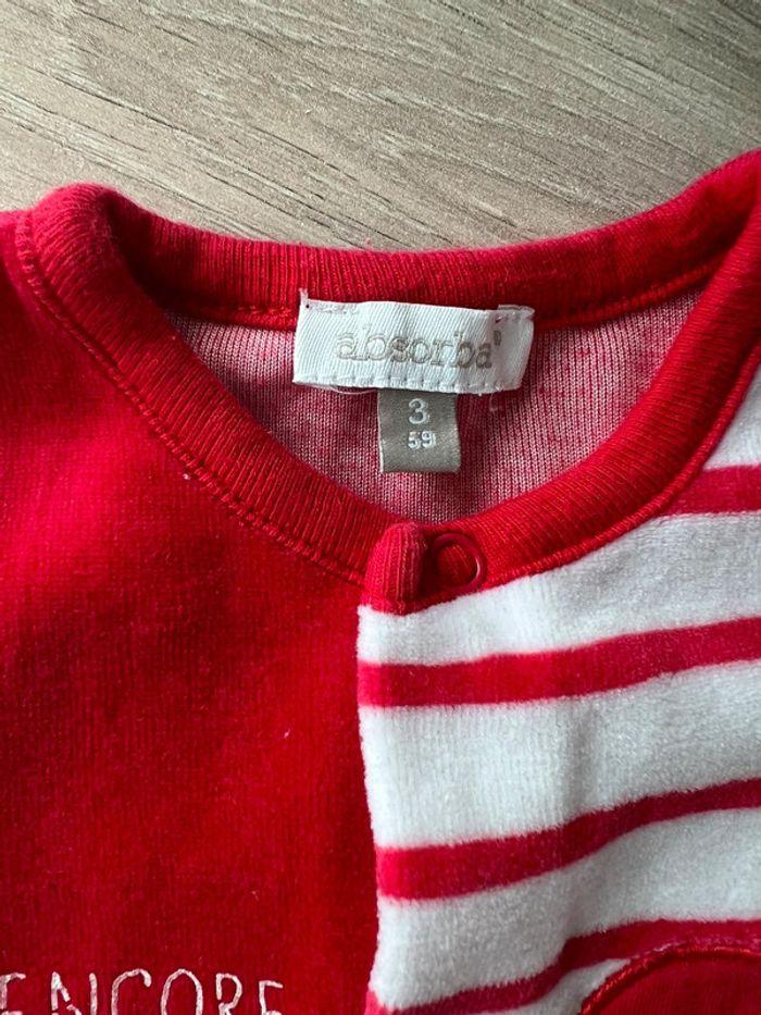 Pyjama / grenouillère Absorba en velour manches longues rouge et blanc taille 3 mois - photo numéro 3