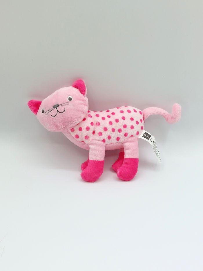 Petite peluche doudou chat rose HEMA pois longueur 20 cm - photo numéro 1