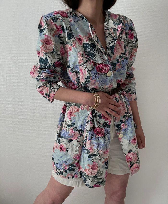 Oversized blazer long motif florale 100% coton - photo numéro 14