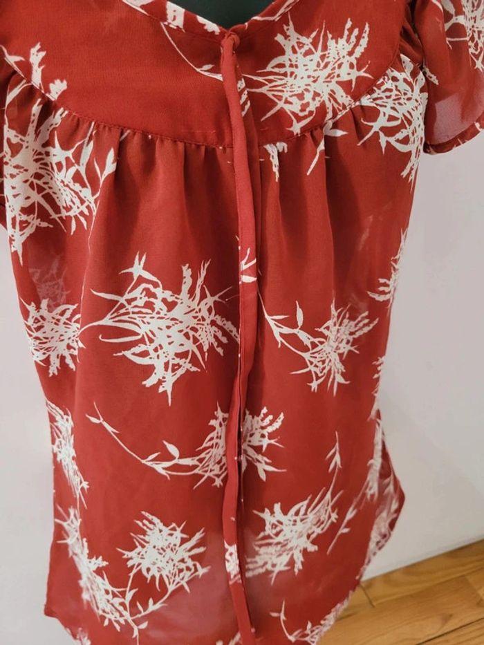 T Shirt Tunique blouse  voile corail fleurs M / 38 / 10 - photo numéro 2