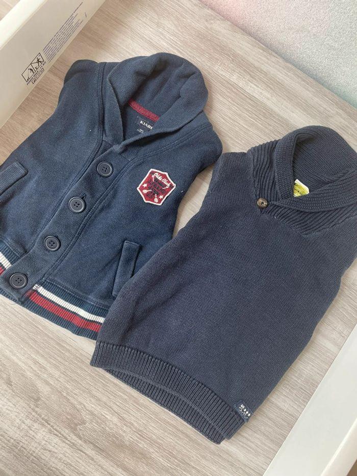 Lot de 2 pulls gilet bleu marine bb 18 mois - photo numéro 1