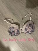 Soutien gorge à armature rose clair à motifs bleu marine et dentelle la halle taille 90C