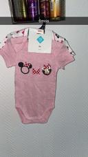 6 mois lot 2 bodys bodies manches courtes bébé fille rose Minnie Disney Disneyland neuf étiquette