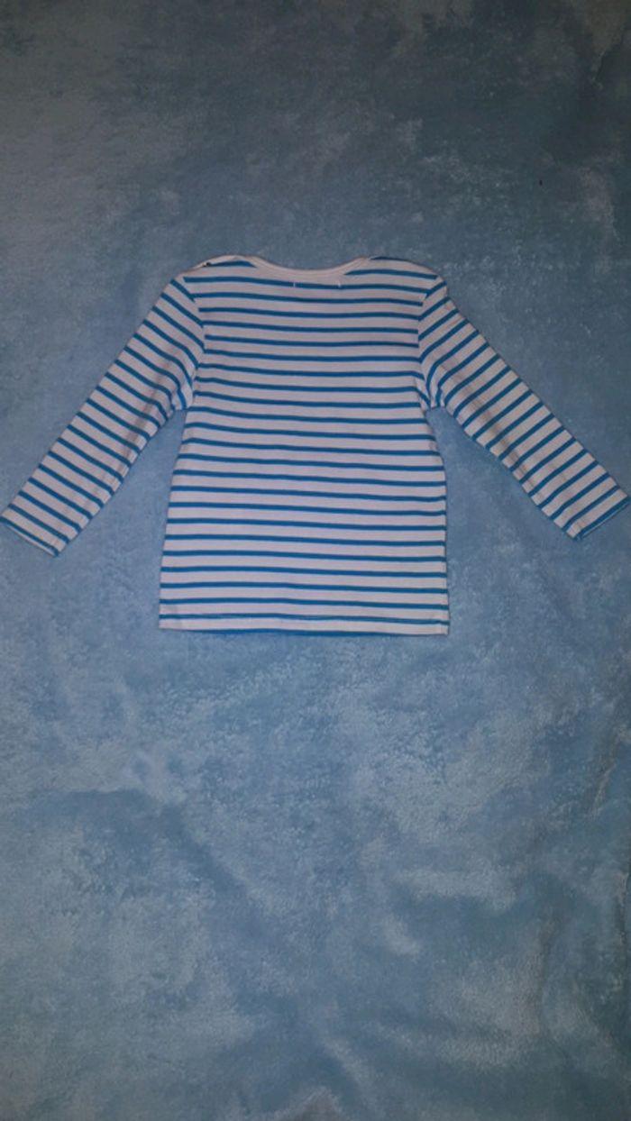 T-shirt manches longues rayures bleu blanc Mes Petits Cailloux 12 mois - photo numéro 4