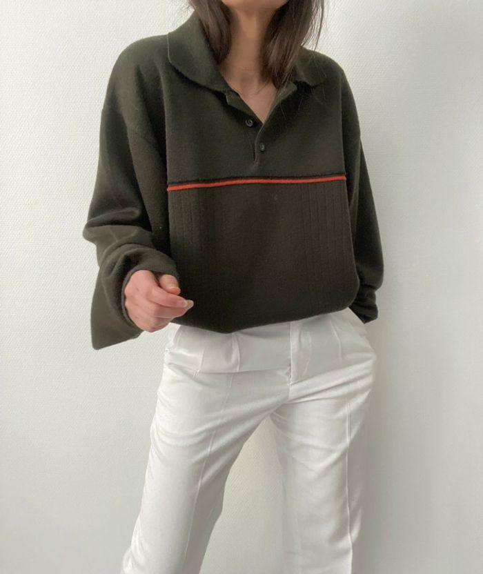 Oversized pull long à col tunisien khaki - photo numéro 6