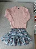 Ensemble jupe liberty menthe/rose+ pull rose pailleté 4 ans