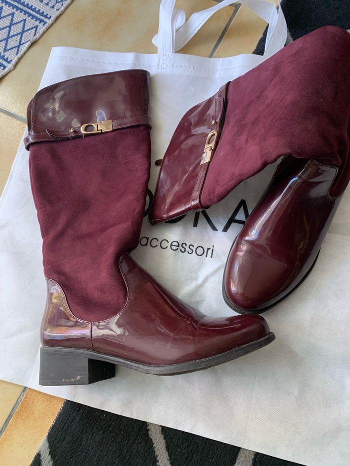 Bottes vernis et velours bordeaux 40 - photo numéro 1