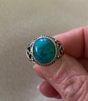 Bague vintage argentée bleue turquoise taille 52/53